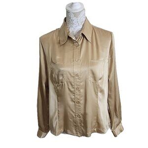 Vintage Pendleton Top long sleeve gold button down top, Shiny Womens 8